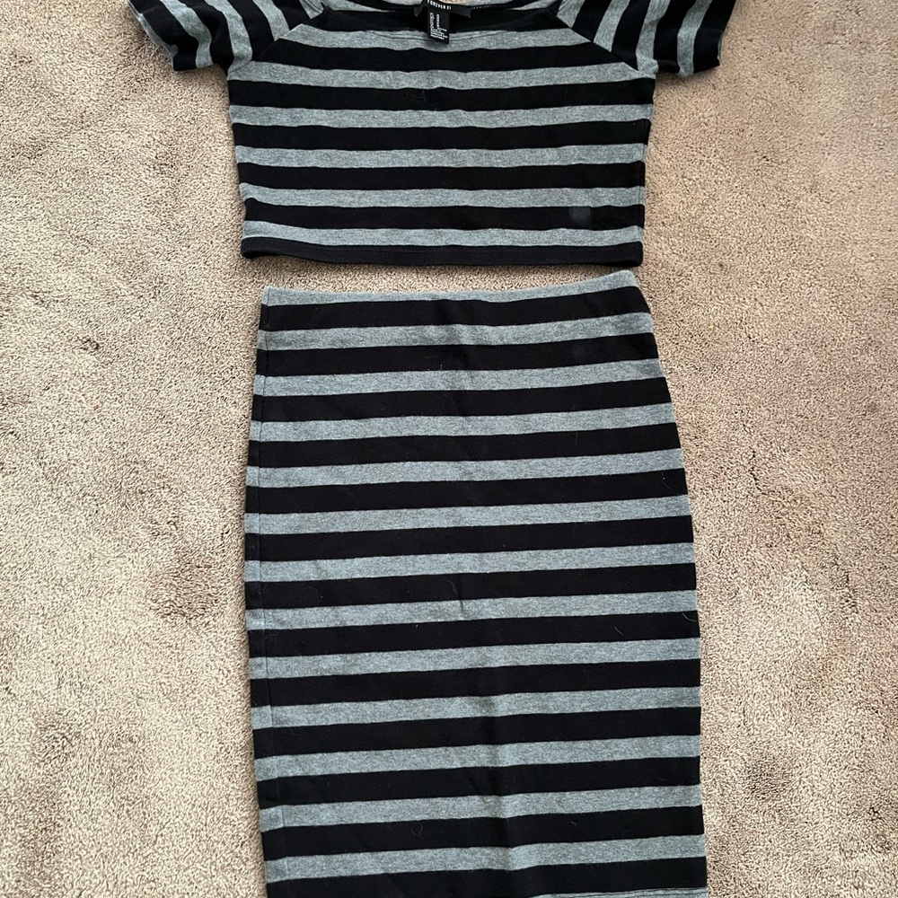 Forever 21 crop top and skirt gray and black. Top size M, skirt size S.